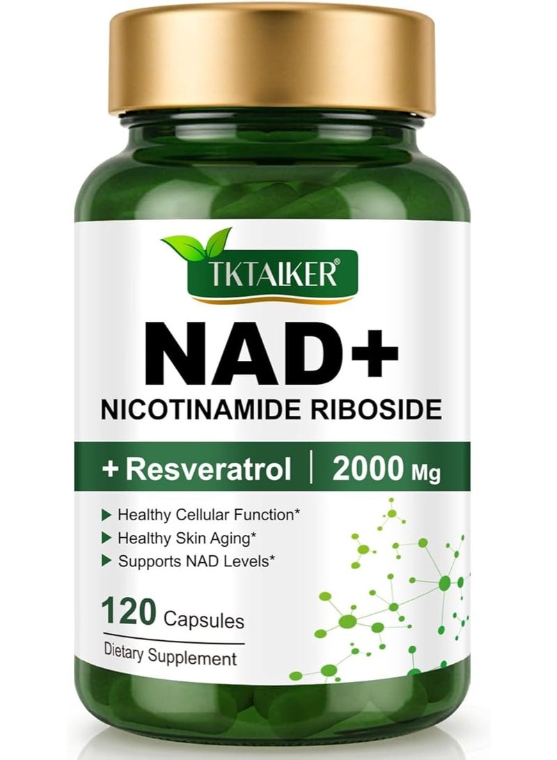 TKTALKER NAD Supplement 2000 Mg - 120 Capsules True NAD & Resveratrol, NMN Alternative Liposomal NAD+ for Women & Men, Support Cellular Health, Stamina & Healthy Aging - Ultra Strength Capsules - Image 1